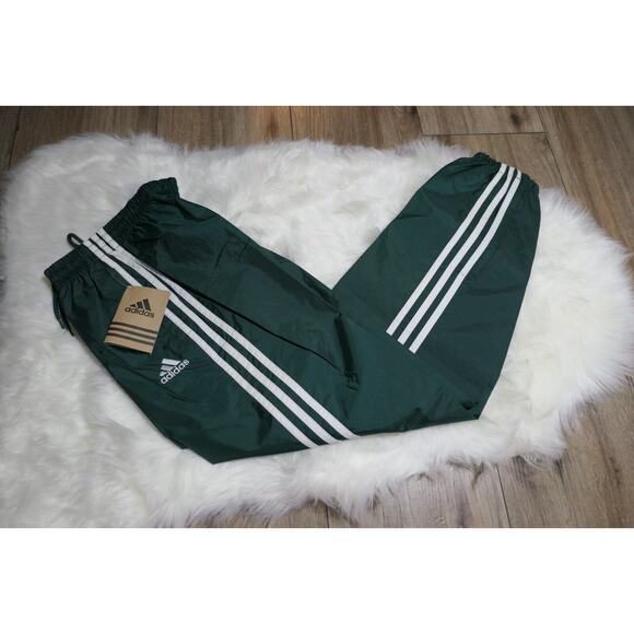NWT Rare Adidas Vintage Nylon Forest Green Track Pants Youth Large YL - Picture 1 of 12